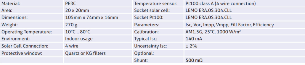 Specifications PERC Cell