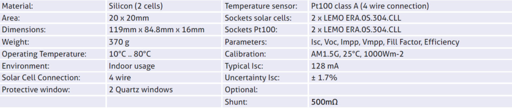 Specifications BiFacial Cell